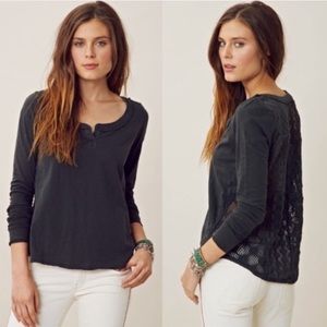 Free People Patchwork Lace Back Long Sleeve Top